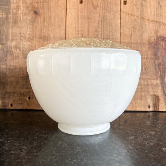 Vintage Milk Glass Lamp Shade, Midcentuery Light Fixture, MCM Ceiling Shade - Picture 5 of 10